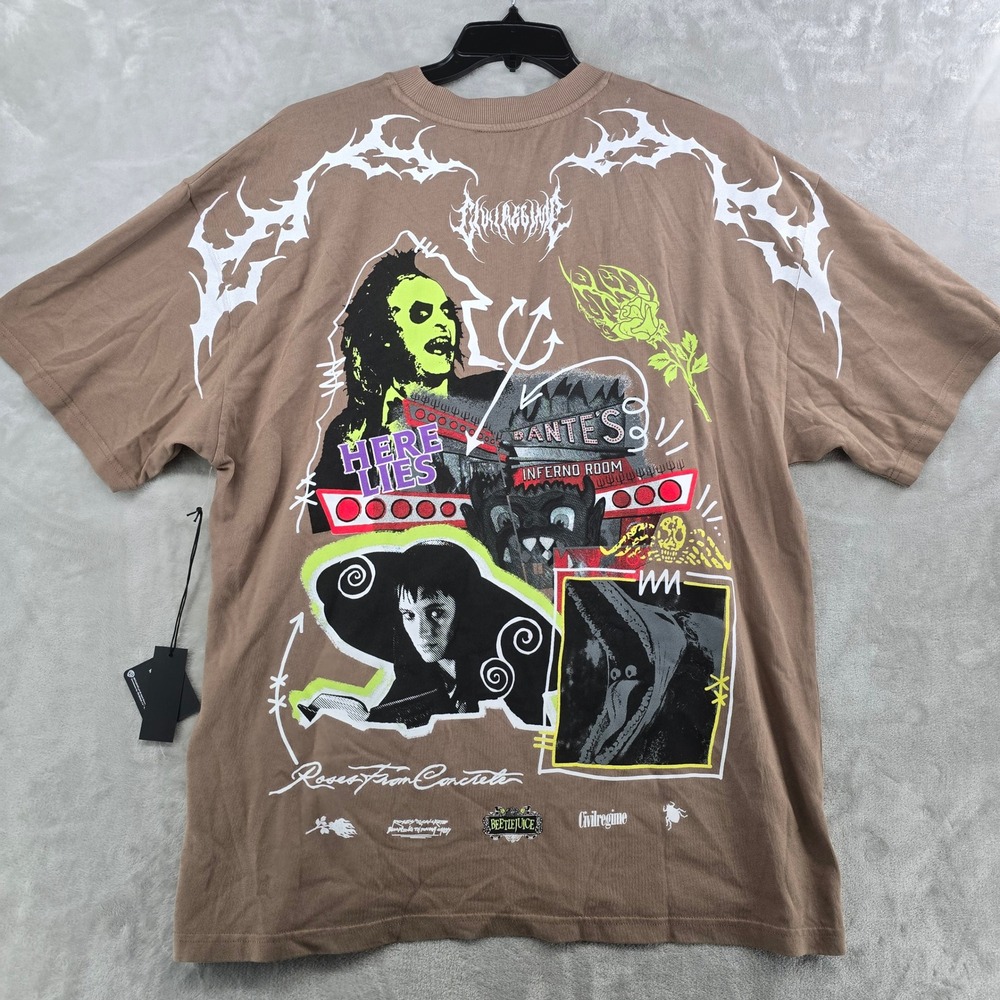 Civil Regime Beetlejuice T-Shirt Mens XL Brown Roses From Concrete Graphic‎ Tee